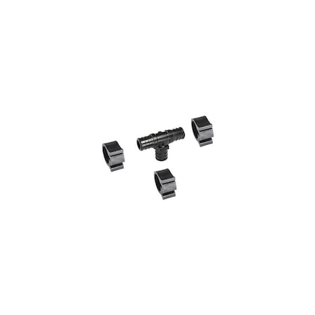 Flair-It PEXLOCK Pipe Tee with Clamp, 3/4 in, Black, 100 psi Pressure 30827