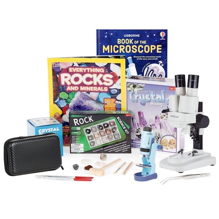 Amscope Kid's Natural Gemstone Explorer Set featuring 60X-120X Portable LED Handheld Microscope, Ultimate Na KVB-GEM-612-EXP