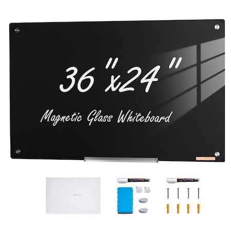 Vevor Magnetic Glass Whiteboard Dry-Erase Board 36"x24" Wall-Mounted Black GB-2436-MB