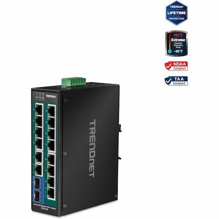 Trendnet 16-Port Industrial Gigabit Poe+ Din-Rail Switch TI-PG162