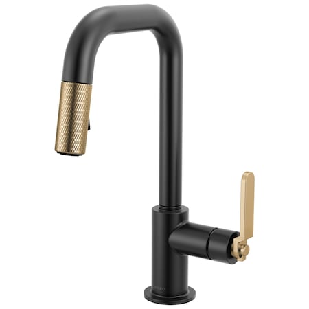 Brizo Litze Pull-Down Prep Faucet with Square Spout, Industrial Handle Matte Black/Luxe Gold 63954LF-BLGL