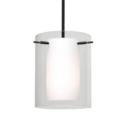 Besa Lighting Besa Pahu 8 Stem Pendant, Clear/Opal, Black Finish, 1x 11W LED 1TT-C00607-LED-BK