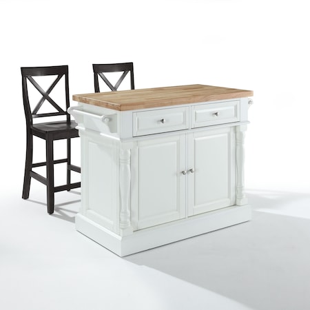 Crosley Oxford Kitchen Island W/X-Back Stools KF300063WH
