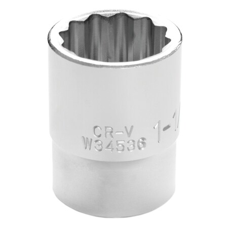 Perform Tool Socket 3/4 In Drive; 11/8 In; Standard; 12 Point; Polished Nickel Chrome Plated; Vanadium Alloy W34536