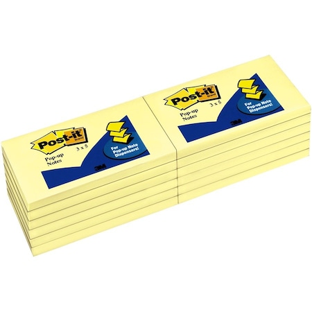 3M Post-it, Original Canary Yellow Pop-Up Refill, 3 X 5, 12PK R350YW