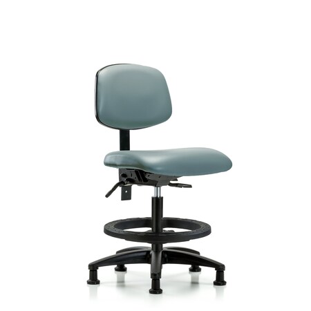Blue Ridge Ergonomics Vinyl Chair, Med Bench, Tilt, Foot Ring, Glides, Storm BR-VMBCH-RG-T1-A0-BF-RG-8822