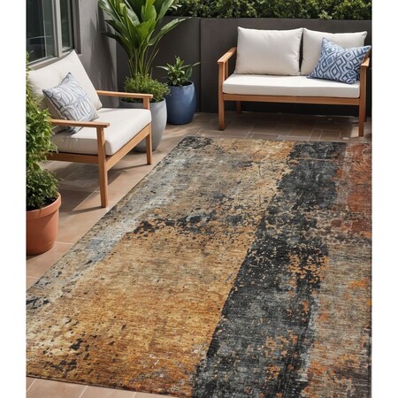 5' X 8' Copper And Black Abstract Washable Indoor Outdoor Area Rug