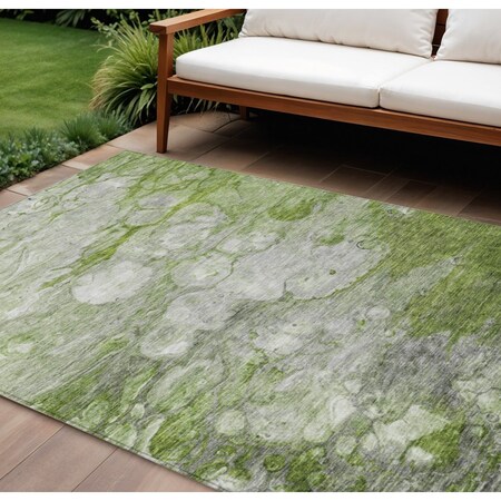 Homeroots 9' X 12' Olive Green And Gray Abstract Washable Indoor Outdoor Area Rug 582174