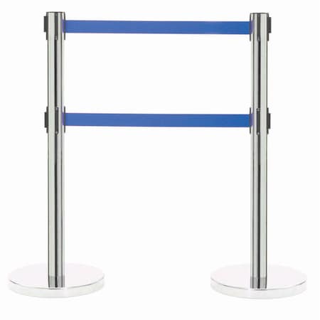 Aarco Form-A-Line System, Dual Retractable Belt Style, Overall Height is 40'', 7' Blue Belts HS-27BL