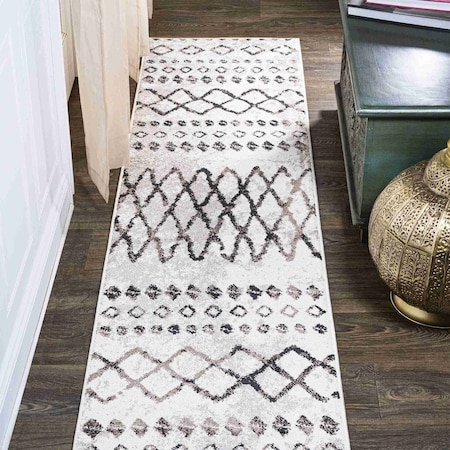 Jonathan Y Aksil Moroccan Diamond Ivory/Brown 2 ft. x 8 ft. Runner Rug MOH502A-28