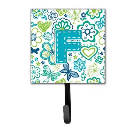 Carolines Treasures Letter F Flowers And Butterflies Teal Blue Leash and Key Holder CJ2006-FSH4
