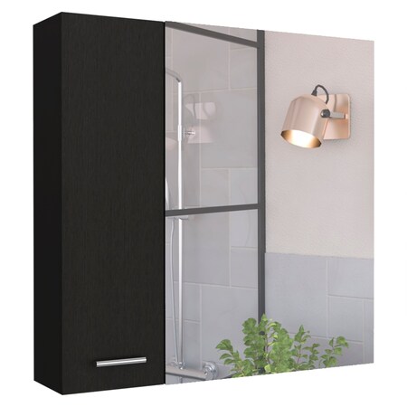 Homeroots 24" Black Wood Floating Single Door Bathroom Vanity And Medicine Cabinet With Mirror 543582