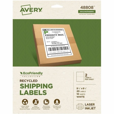 Avery EcoFriendly Recycled Shipping Label, PK20 48808