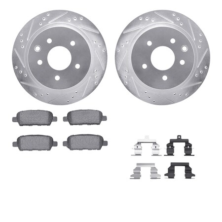 Dynamic Friction Co DFC Rotors-Drilled & Slotted-Silver w/ EURO 5000 Ceramic Brake Pads Incl Hdw 7612-67009