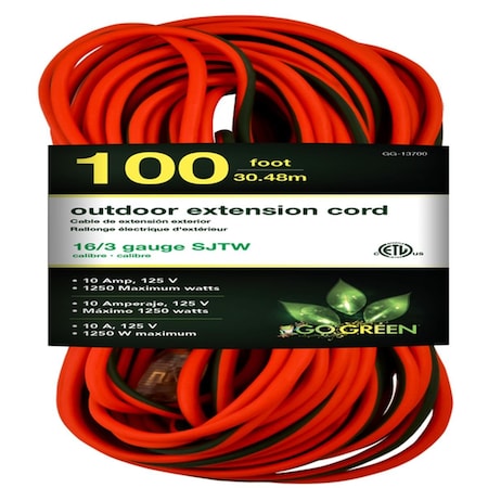 Gogreen Power Heavy Duty Extension Cord, Lighted End, 16-3 100 ft. GG-13700