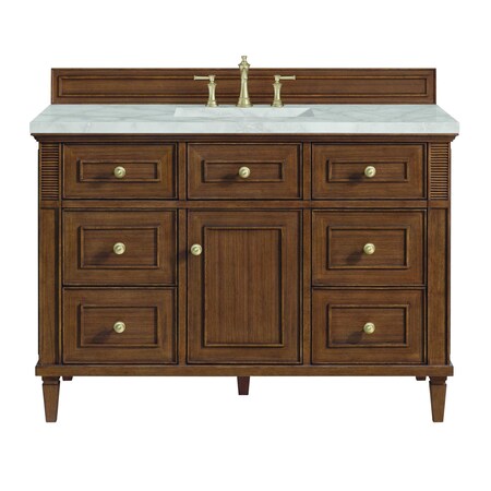 James Martin Vanities Lorelai 48'' S Vanity, Mid-Century Walnut w/ Victorian Sil Silestone Top w/ Wireless Charger 424-V48-WLT-FVSL