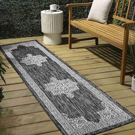 Jonathan Y Arden Vintage Casual Medallion Dark Gray/Cream 2 ft. x 8 ft. Indoor/Outdoor Runner Rug SMB300A-28