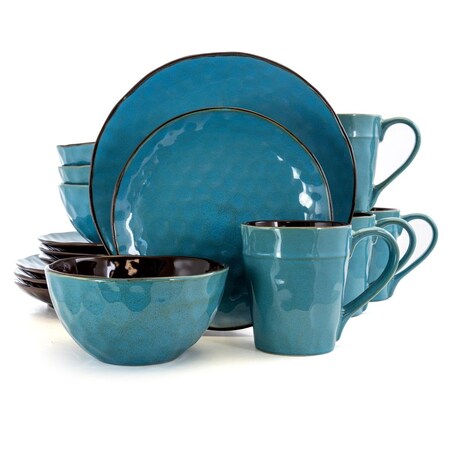 Fastfood Sea Glass Luxurious Stoneware Dinnerware with Complete Setting for 4, Blue - 16 Piece FA3048807