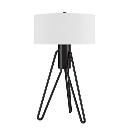 Homeroots 25" Black Metal Two Light Tripod Table Lamp With White Drum Shade 524370