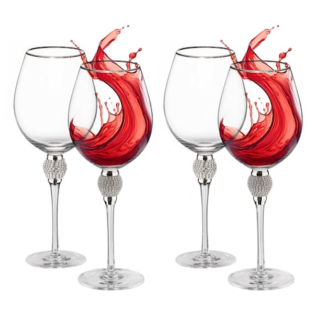 Dinewares Set of 4 Gold-Rimmed Red Wine Glasses with Diamond Rhinestone Accent - 18 oz, 10 Inches Tall - QI004758.SI.4