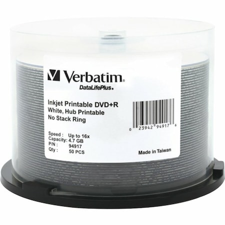 Verbatim DVD+R Disc, 4.70 GB, 120 min, 16x, PK50 VER94917