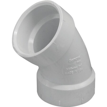 Canplas Sanitary Pipe Elbow, 1-1/2 in, Hub, 45 deg Angle, PVC, White 192501