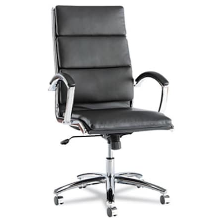 Alera Technologies Neratoli High-Back Swivel-Tilt Chair- Black Soft-Touch Leather- Chrome Frame NR4119
