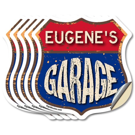 Signmission Eugene's Garage, 6 inch X 6 inch, Vinyl Decal, 5PK SHI-D-5PACK-6-383-EUGENE