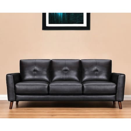 Homeroots 82" Black Leather Sofa With Brown Legs 546416