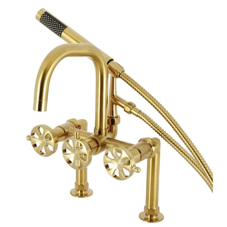 Kingston Brass 7" Center Deck-Mount Clawfoot Tub Faucet with Hand Shower, Brushed Brass AE8407RX