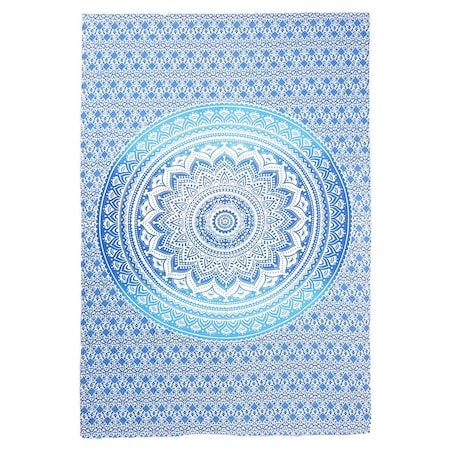Homeroots 80" X 56" Blue And White Mandala Cotton Hanging Tapestry 397186
