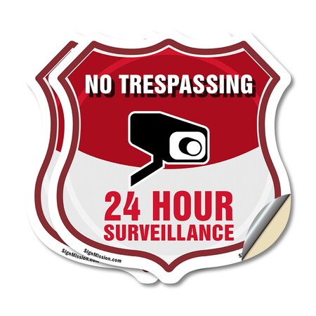 Signmission No Trespassing Shield Sign 24 Hour Surve, 6 inch X 6 inch, Vinyl Decal, 2PK SHI-D-2PACK-6-419