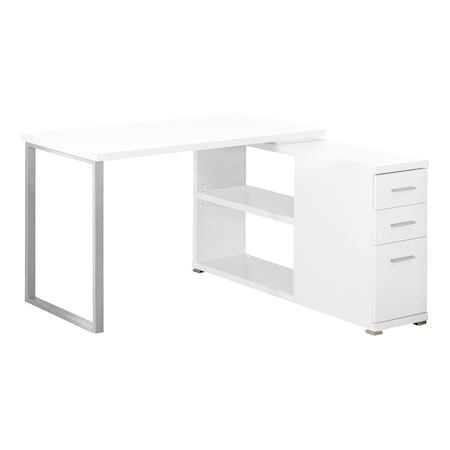 Homeroots 47" White and Silver L Shape Computer Desk With Three Drawers 333378