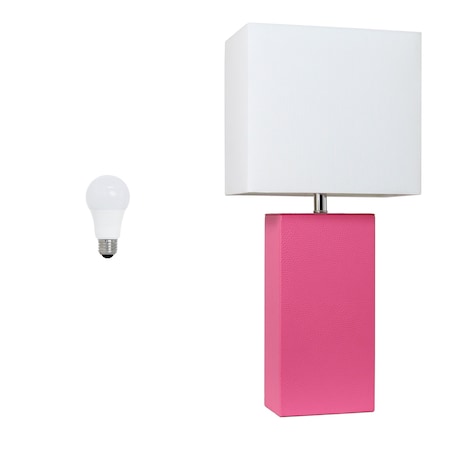 Homeroots 21" Hot Pink Faux Leather Table Lamp LED With White Shade 642960