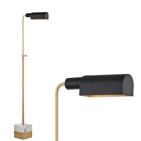 Jonathan Y Iva 56.5" Adjustable Brass Library LED Floor Lamp, Brass Gold/Carrara Marble JYL3029A