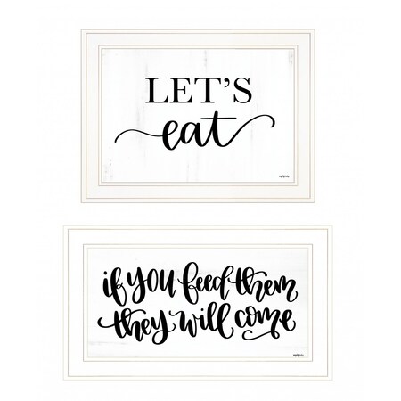 Homeroots Set Of Two Lets Eat or Feed Them 1 White Framed Print Kitchen Wall Art, 2PK 407956