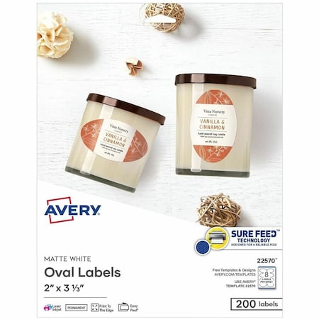 Avery Printable Blank Oval Labels, 2" x, PK200 22570