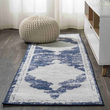 Jonathan Y Alhambra Ornate Medallion Modern Ivory/Navy 2 ft. x 10 ft. Runner Rug MDP400E-210