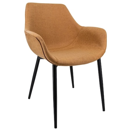 Leisuremod Markley Modern Leather Dining Arm Chair with Metal Legs, Light Brown EC26BR