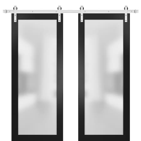 Sartodoors Sturdy Double Barn Door with Frosted Glass Planum 2102 Black 72x96 (2* 36x96) Solid Core PLANUM2102DB-S-BLK-72 x 96 (2* 36x96)