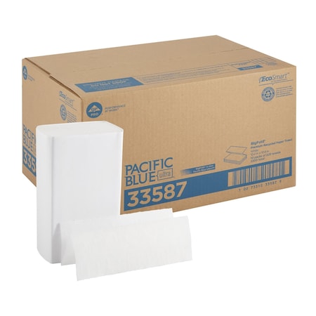 Georgia-Pacific Pacific Blue Ultra Multifold Paper Towels, 1 Ply, 220 Sheets, White, 10 PK 33587