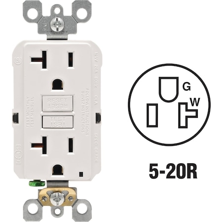 Leviton SmartlockPro Self-Test 20A White Commercial Grade Rounded Corner 5-20R GFCI Outlet R22-GFNT2-0KW