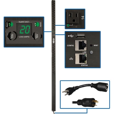 Eaton 1.9kW Single-Phase Switched PDU, LX Platform, Outlet Monitoring, 120V Outlets 24 NEMA PDUMVR20NETLX