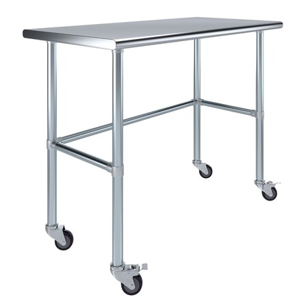 Amgood 24in D x 48in L Stainless Steel Open Base Table, 3in Casters AMG WT-2448-RCB-WHEELS-Z