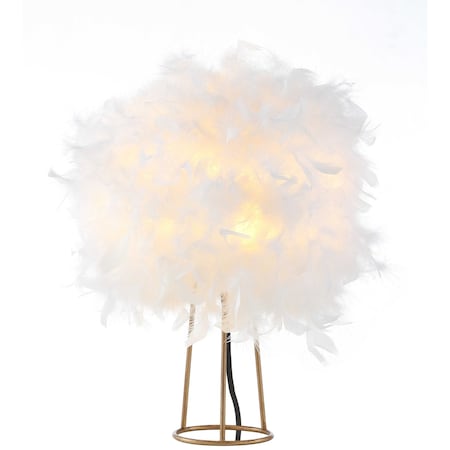 Jonathan Y Stork 16" Feather Metal LED Table Lamp, White/Gold JYL9051A