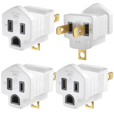 Maximm 2-Prong to 3-Prong Grounding Outlet Adapter Converter, 4PK, White, 4PK ADDE-2-TO-3PR-WHT-4PK