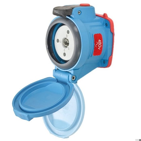 Meltric DSN30 RECEPTACLE POLY BLUE SIZE 2 TYPE 4X IP 69 3P+G 30 A 480 VAC 60 Hz NO AUX SELF-RETURNING LID 63-34043-NC