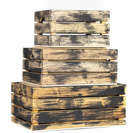 Homeroots Set of Three Organic Black and Natural Distressed Wood Stacking Milk Crates, 3PK 471950