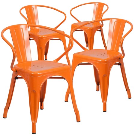 Flash Furniture Orange Metal Indoor-Outdoor Chair with Arms, PK4 4-CH-31270-OR-GG