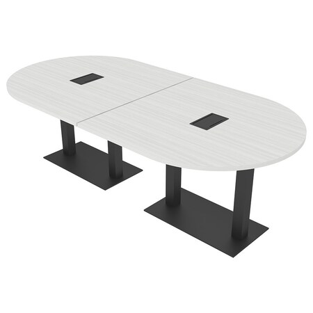 Skutchi Designs Racetrack Conference Table With Power Unit, 48 in W, 96 in L, White HAR-RAC-48X96-DOU.BK-WA7976-EBLK